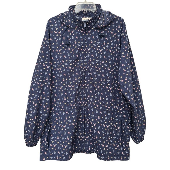 Vtg 90s Floral Wind Rain Jacket Coat Size XL Navy Blue Northern Reflections - Picture 1 of 9
